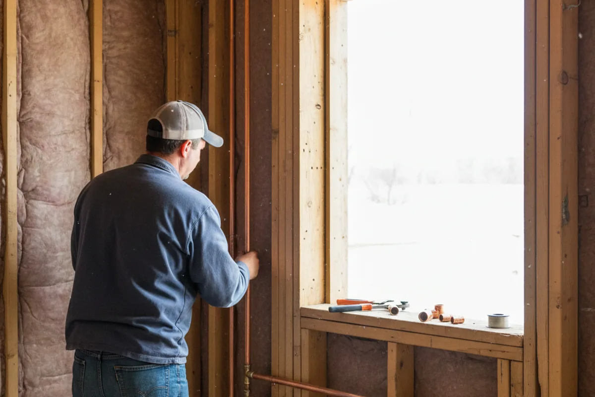 Licensed plumber running new copper supply lines in a Monroe Center home