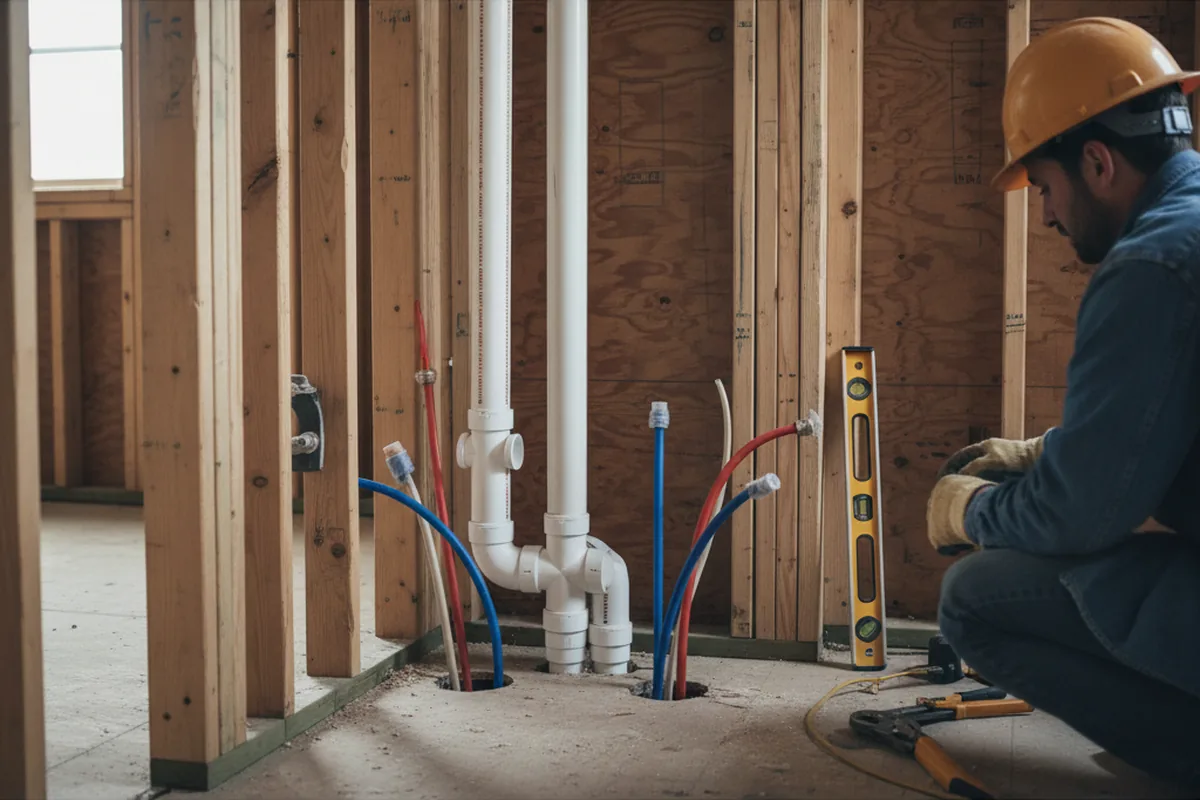 Drain and supply rough-in during Leak Detection in Monroe Center